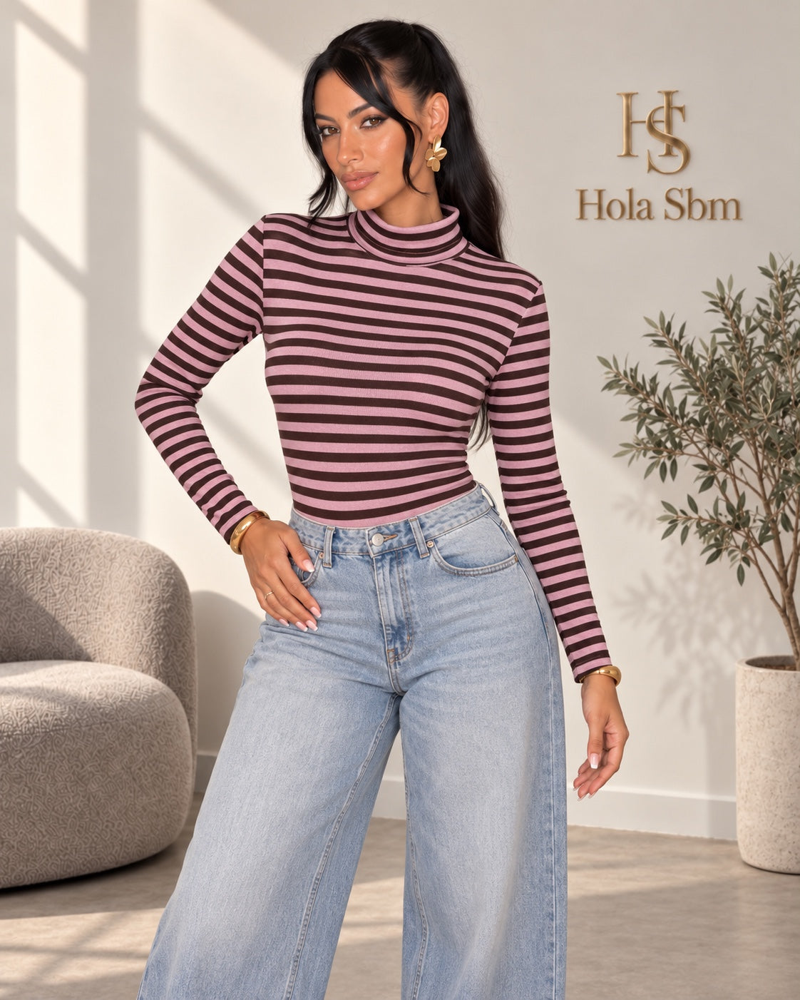 Body Miren a righe Rosa/Testa di moro - Hola SBM